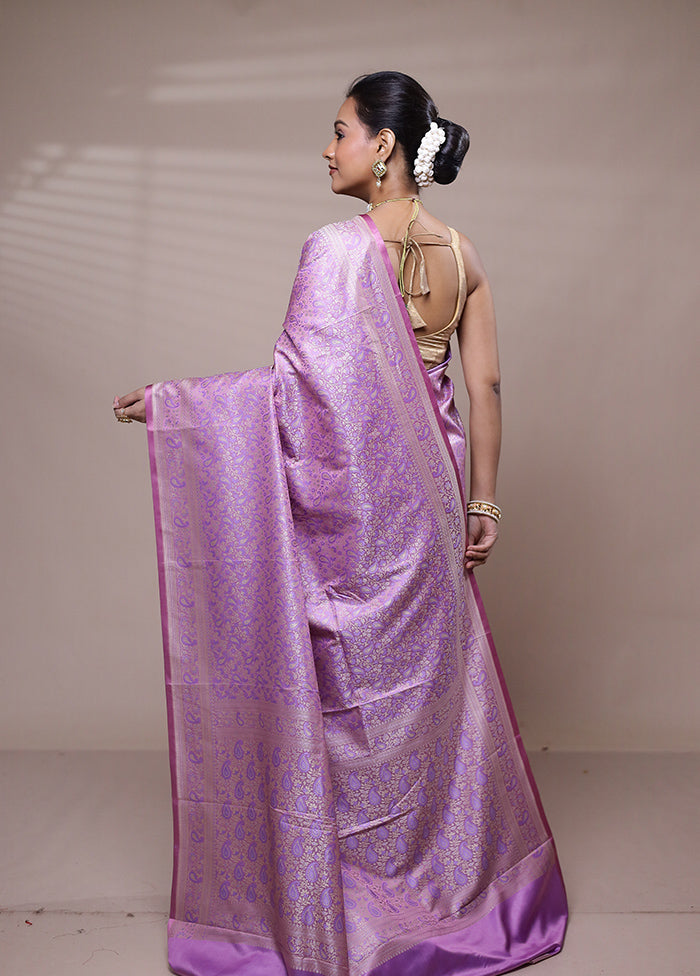 Purple Jamewar Silk Saree With Blouse Piece