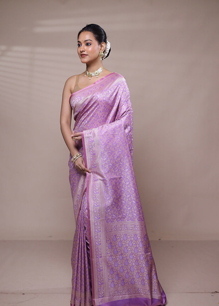 Purple Jamewar Silk Saree With Blouse Piece