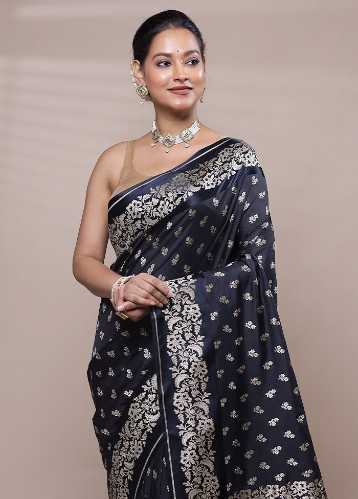 Black Katan Silk Saree With Blouse Piece