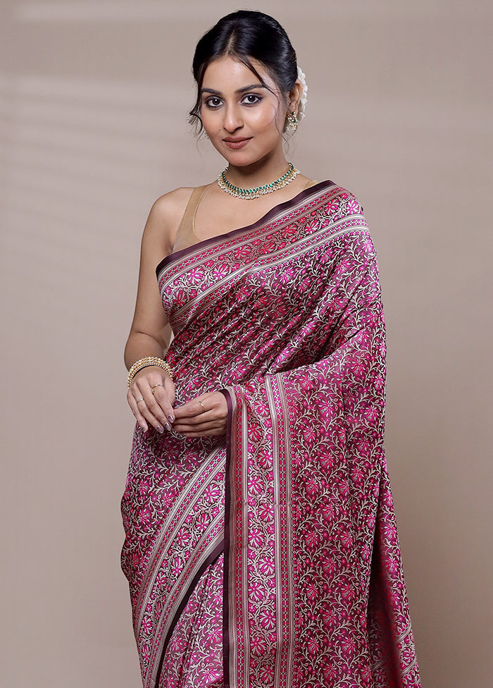 Pink Jamewar Silk Saree With Blouse Piece