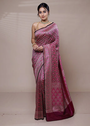 Pink Jamewar Silk Saree With Blouse Piece