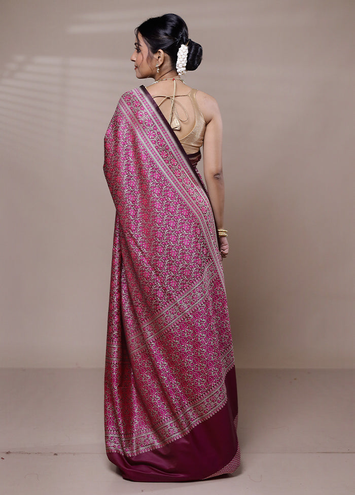 Pink Jamewar Silk Saree With Blouse Piece