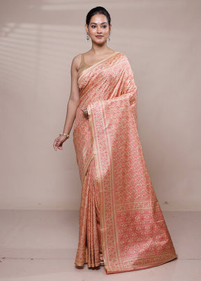 Peach Jamewar Silk Saree With Blouse Piece