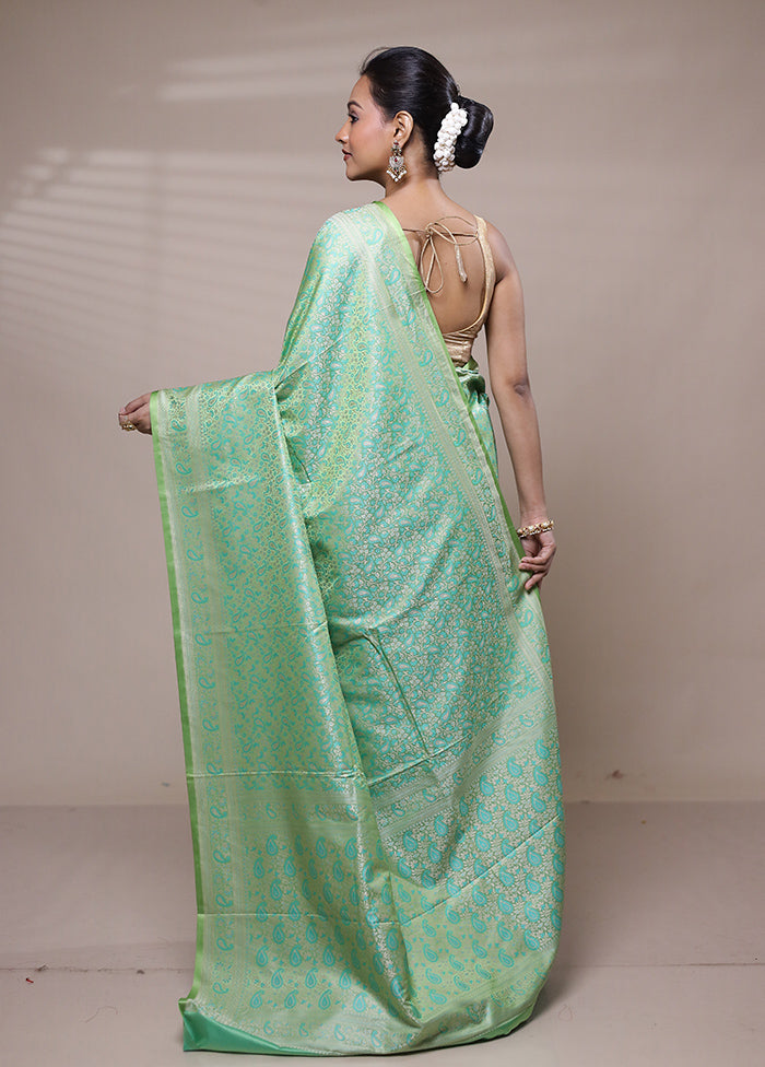 Green Jamewar Silk Saree With Blouse Piece