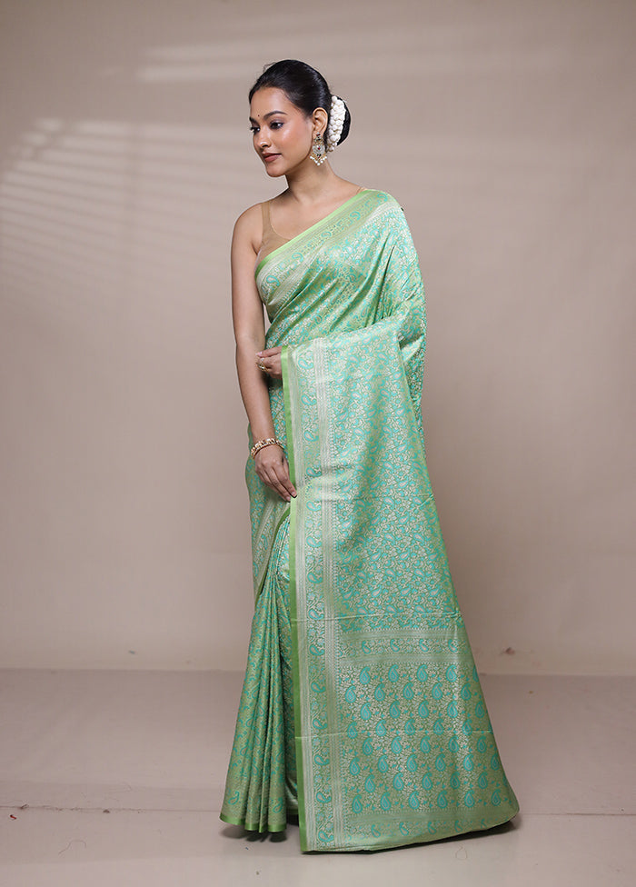 Green Jamewar Silk Saree With Blouse Piece