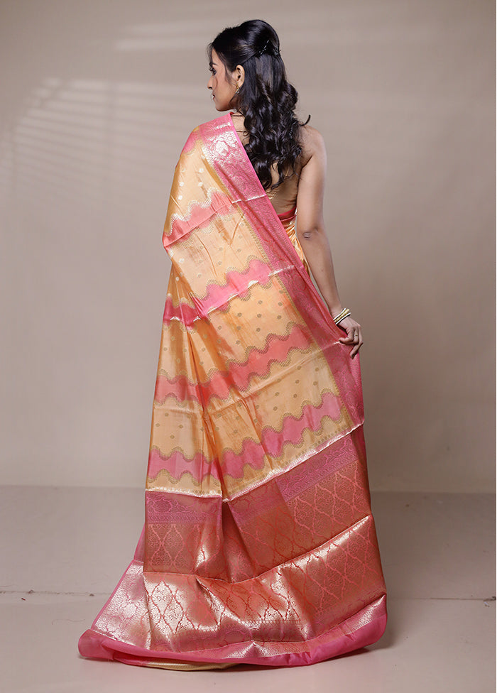 Orange Dupion Silk Saree With Blouse Piece