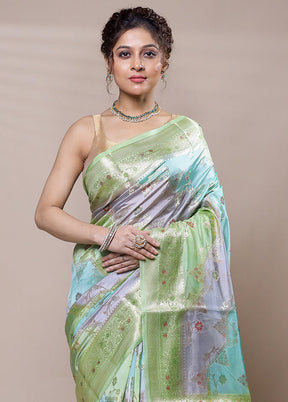 Green Dupion Silk Saree With Blouse Piece