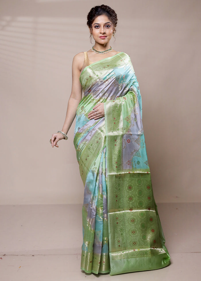 Green Dupion Silk Saree With Blouse Piece