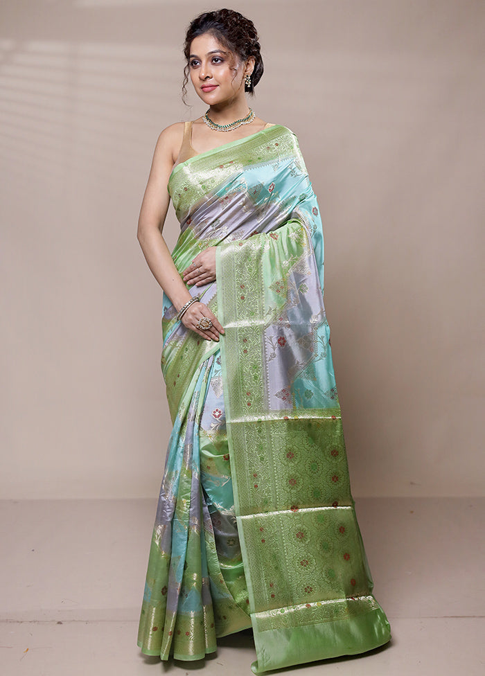 Green Dupion Silk Saree With Blouse Piece