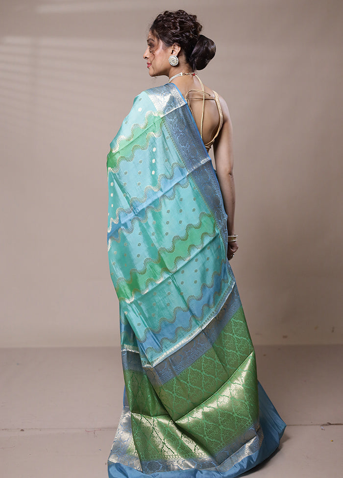 Blue Dupion Silk Saree With Blouse Piece