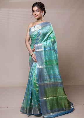 Blue Dupion Silk Saree With Blouse Piece