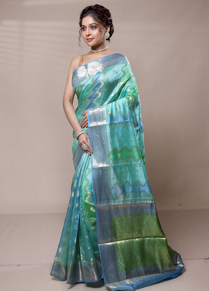 Blue Dupion Silk Saree With Blouse Piece