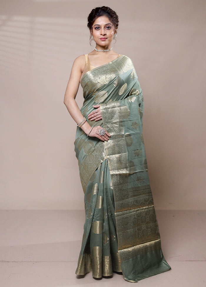 Green Dupion Silk Saree With Blouse Piece