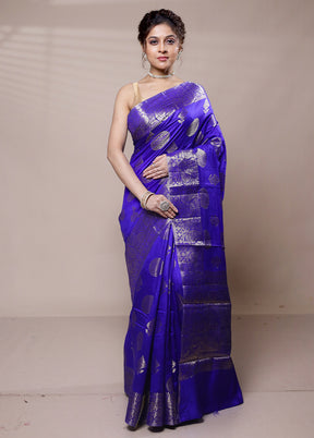 Blue Dupion Silk Saree With Blouse Piece