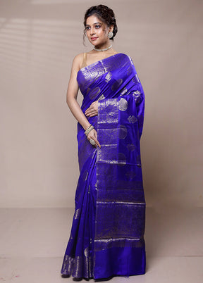 Blue Dupion Silk Saree With Blouse Piece