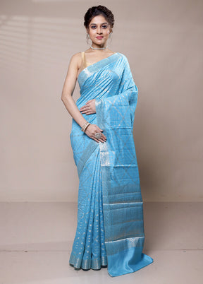 Blue Dupion Silk Saree With Blouse Piece