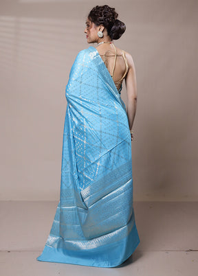 Blue Dupion Silk Saree With Blouse Piece