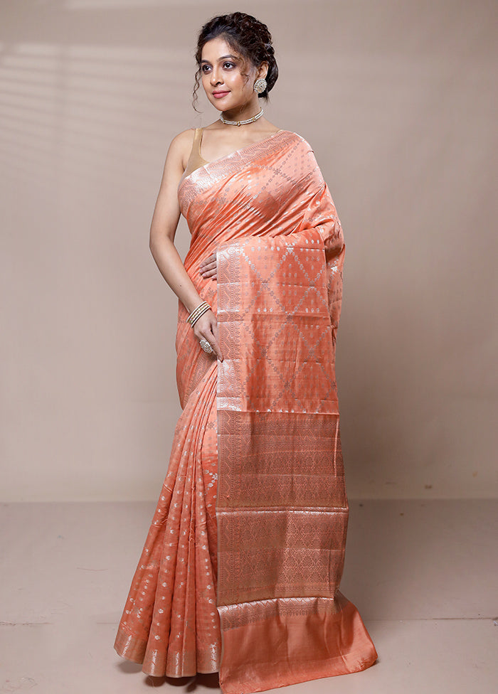 Orange Dupion Silk Saree With Blouse Piece