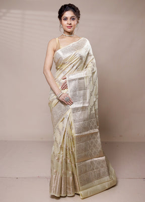 Cream Dupion Silk Saree With Blouse Piece