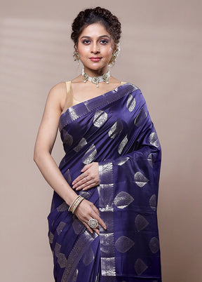 Blue Dupion Silk Saree With Blouse Piece