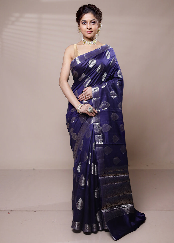 Blue Dupion Silk Saree With Blouse Piece