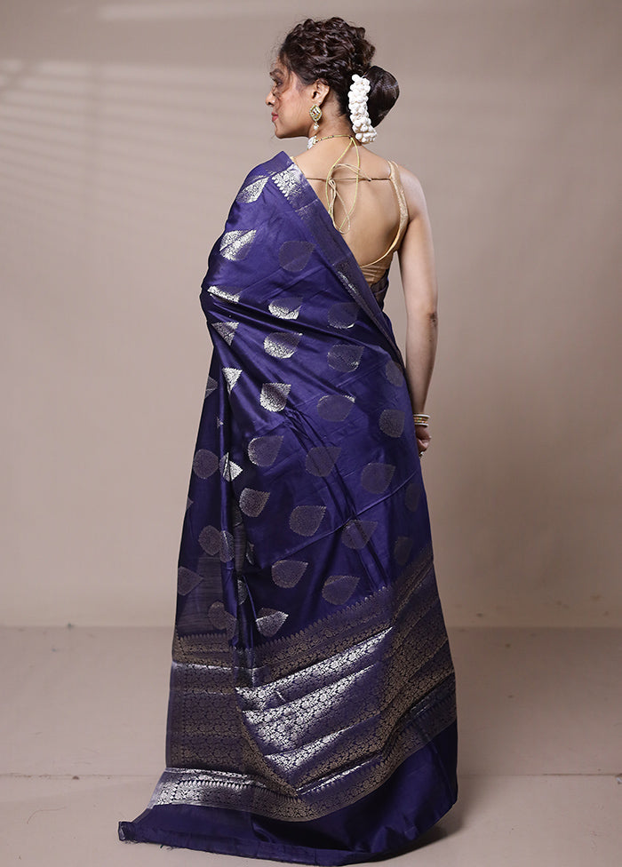 Blue Dupion Silk Saree With Blouse Piece