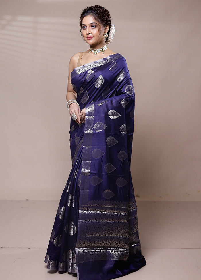 Blue Dupion Silk Saree With Blouse Piece