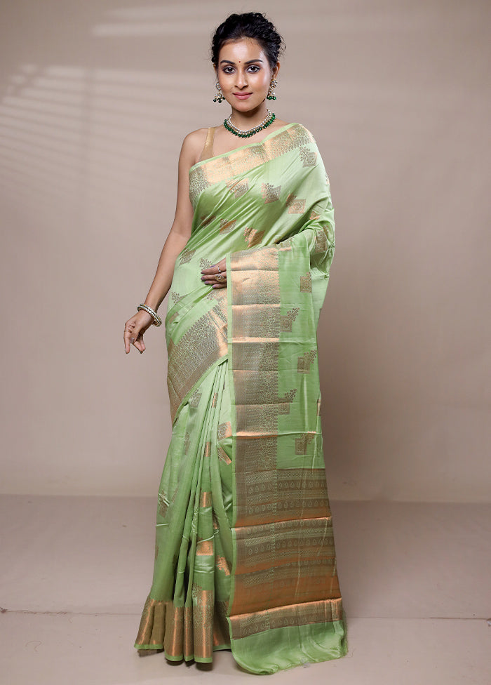 Green Dupion Silk Saree With Blouse Piece