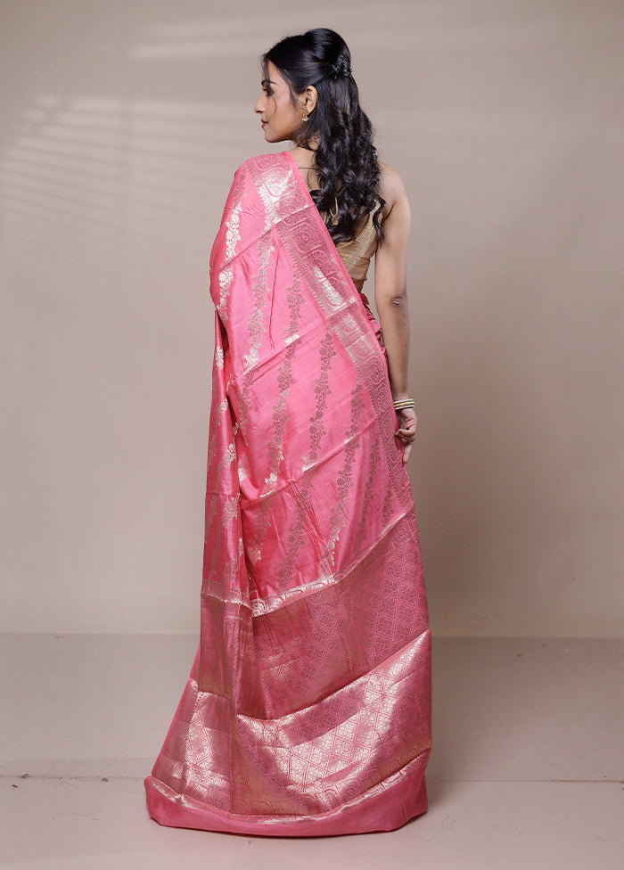 Pink Dupion Silk Saree With Blouse Piece