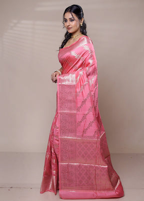 Pink Dupion Silk Saree With Blouse Piece