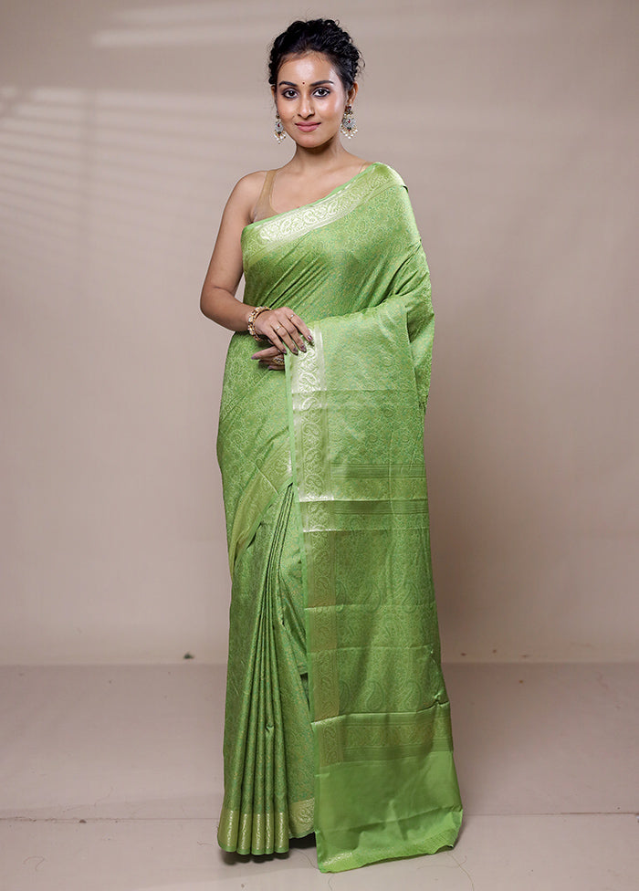 Green Jamewar Silk Saree With Blouse Piece