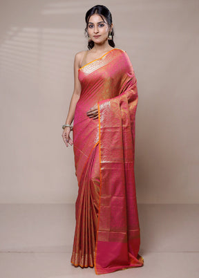 Pink Jamewar Silk Saree With Blouse Piece