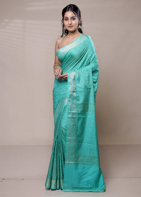 Blue Jamewar Silk Saree With Blouse Piece