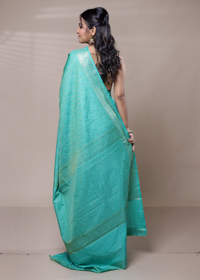 Blue Jamewar Silk Saree With Blouse Piece