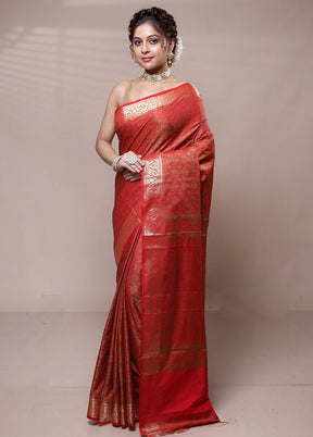 Orange Jamewar Silk Saree With Blouse Piece