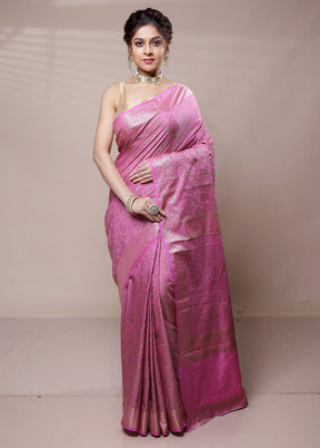 Pink Jamewar Silk Saree With Blouse Piece