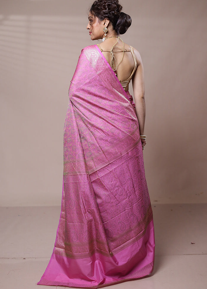 Pink Jamewar Silk Saree With Blouse Piece