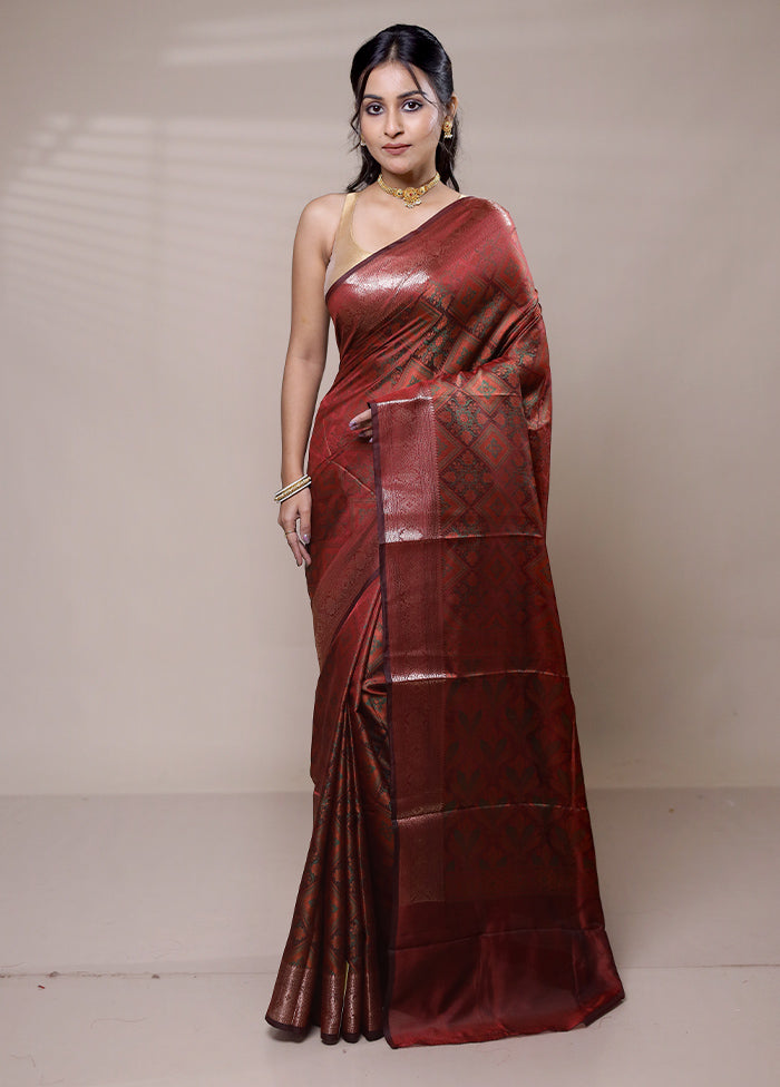 Maroon Jamewar Silk Saree With Blouse Piece