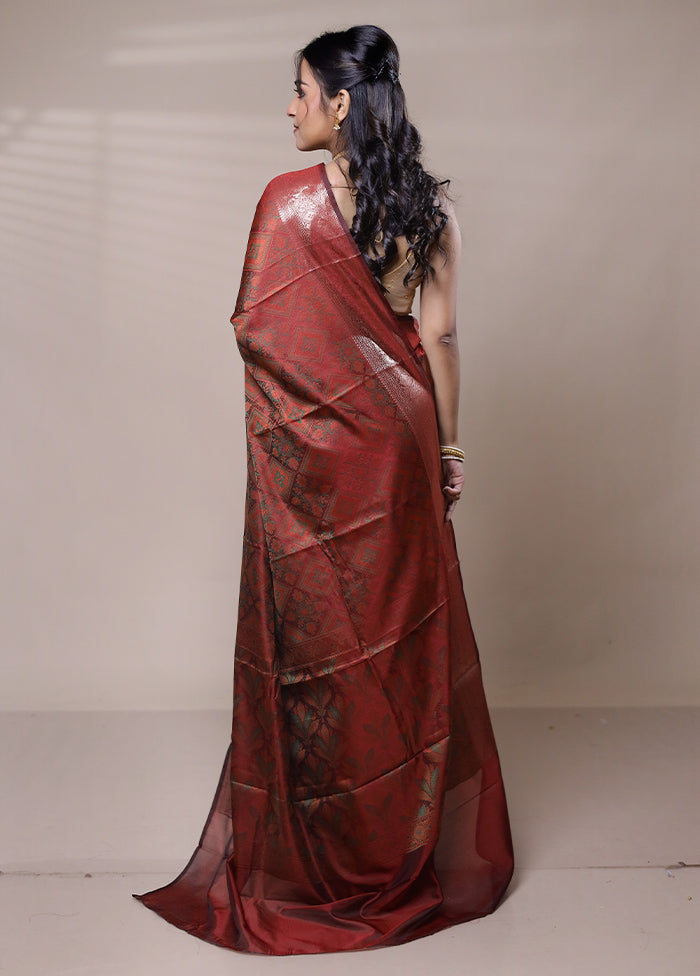 Maroon Jamewar Silk Saree With Blouse Piece