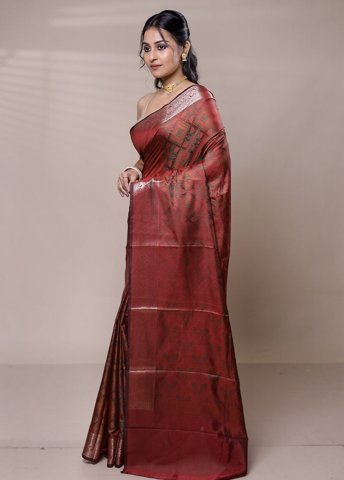 Maroon Jamewar Silk Saree With Blouse Piece