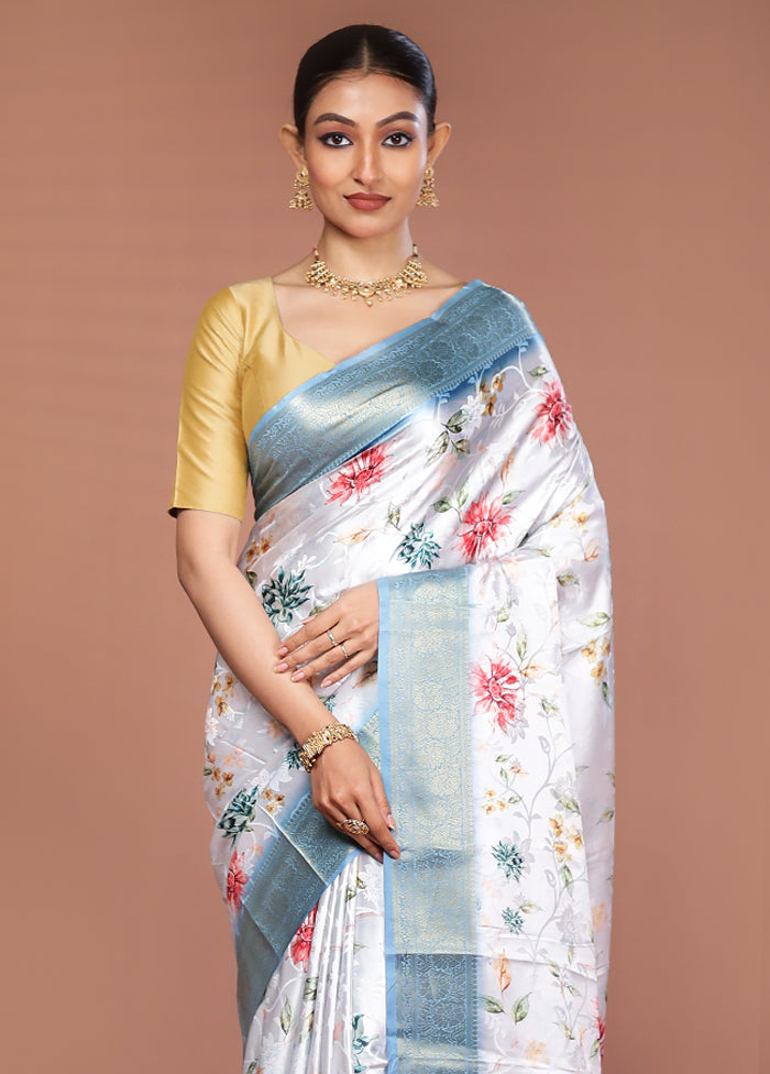 White Dupion Silk Saree With Blouse Piece