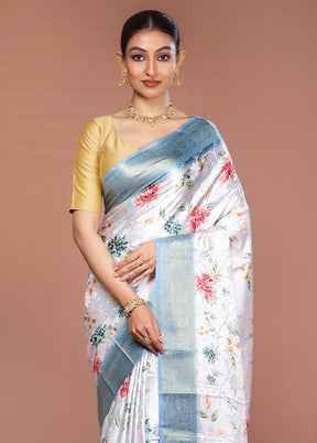 White Dupion Silk Saree With Blouse Piece