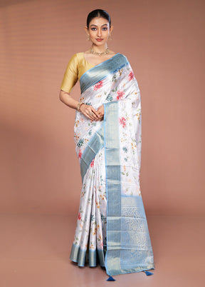 White Dupion Silk Saree With Blouse Piece