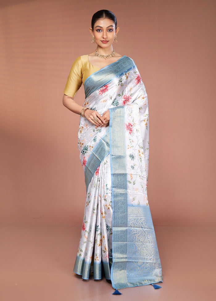 White Dupion Silk Saree With Blouse Piece