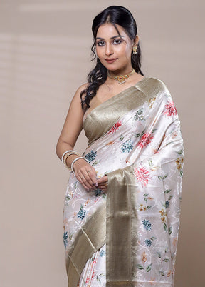 White Dupion Silk Saree With Blouse Piece