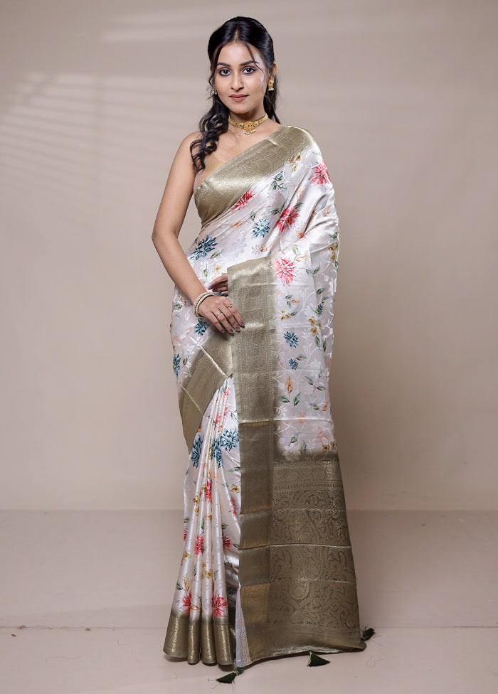 White Dupion Silk Saree With Blouse Piece