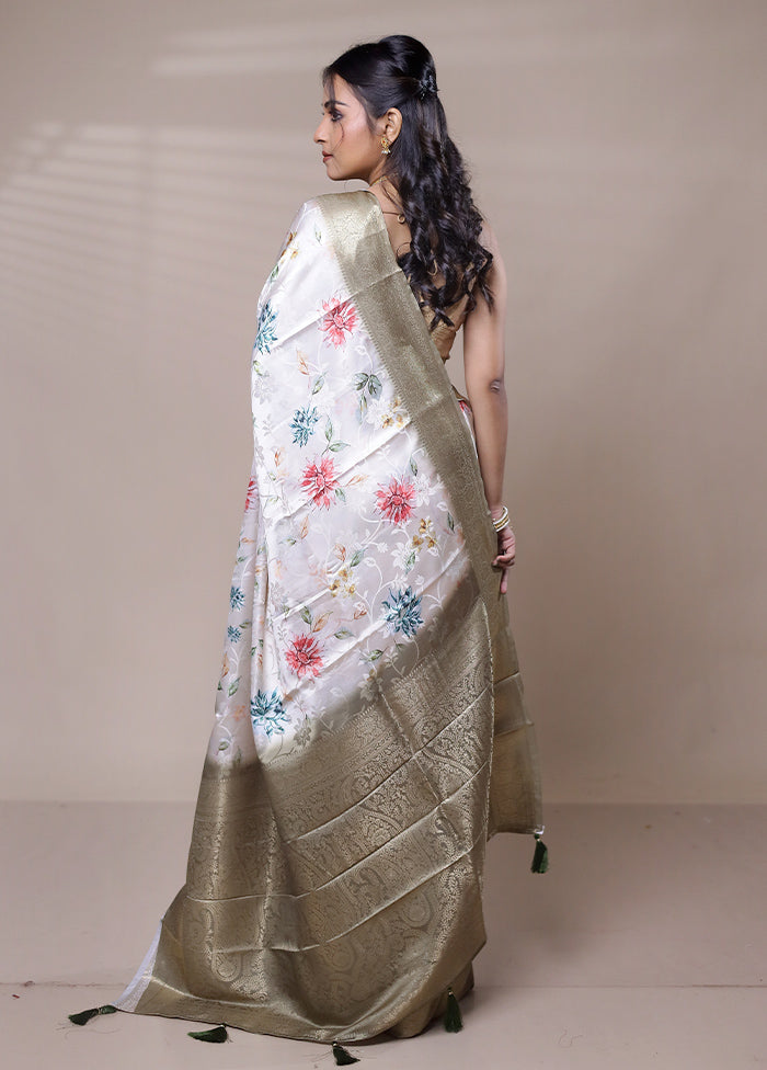 White Dupion Silk Saree With Blouse Piece