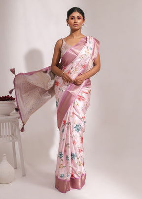 Pink Dupion Silk Saree With Blouse Piece