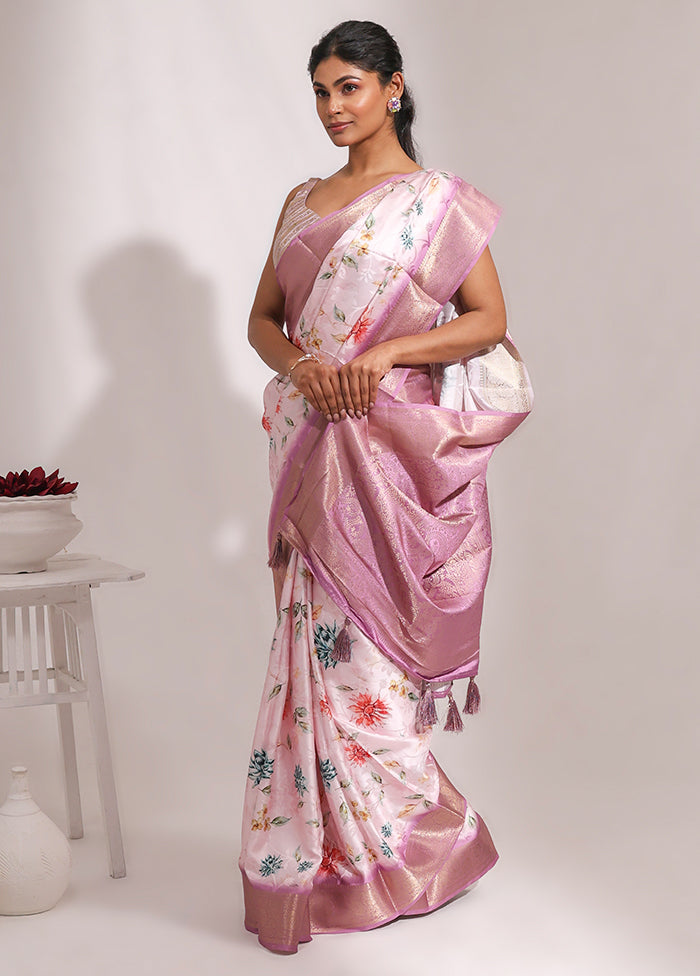 Pink Dupion Silk Saree With Blouse Piece