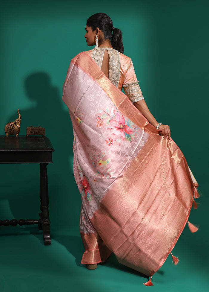 Pink Dupion Silk Saree With Blouse Piece